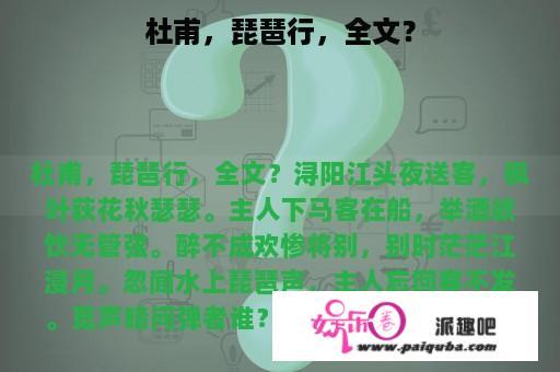 杜甫，琵琶行，全文？