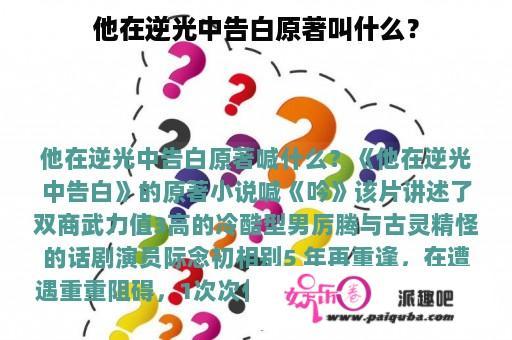 他在逆光中告白原著叫什么？