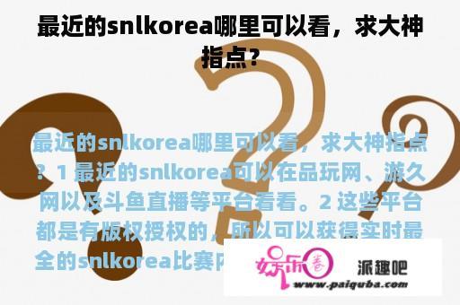 最近的snlkorea哪里可以看，求大神指点？