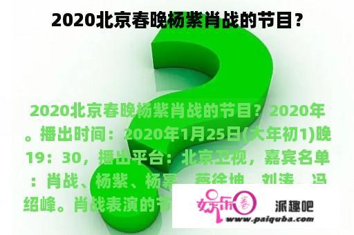 2020北京春晚杨紫肖战的节目？