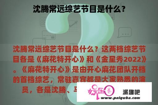 沈腾常远综艺节目是什么？