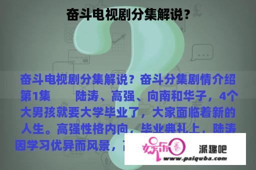 奋斗电视剧分集解说？