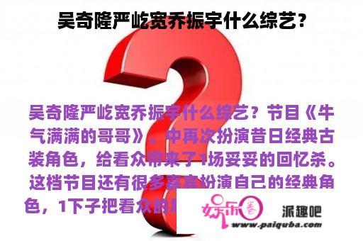 吴奇隆严屹宽乔振宇什么综艺？