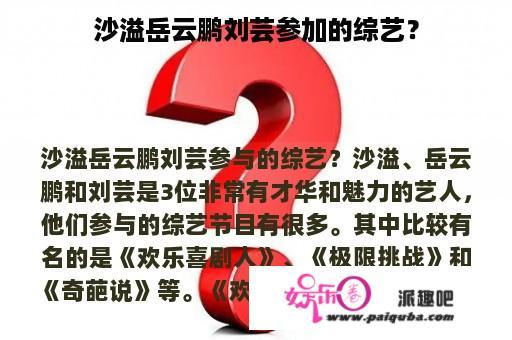 沙溢岳云鹏刘芸参加的综艺？