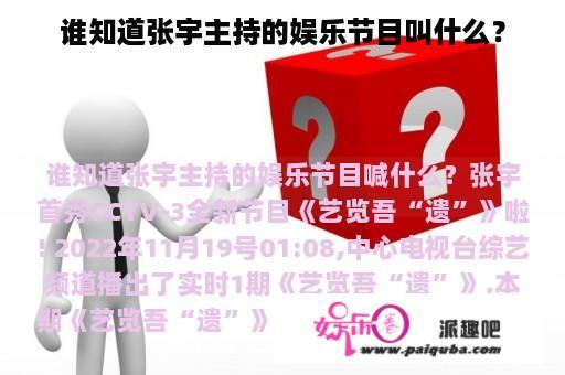 谁知道张宇主持的娱乐节目叫什么？