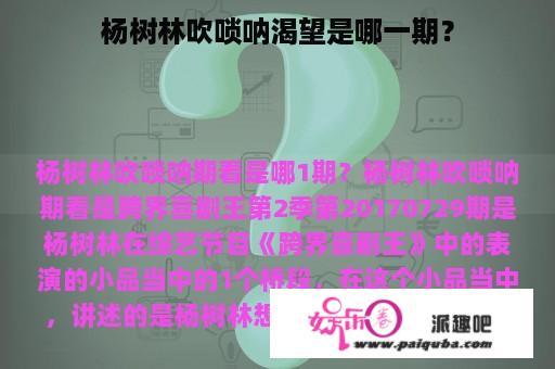 杨树林吹唢呐渴望是哪一期？