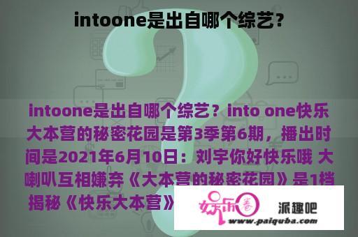 intoone是出自哪个综艺？