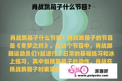 肖战跳箱子什么节目？