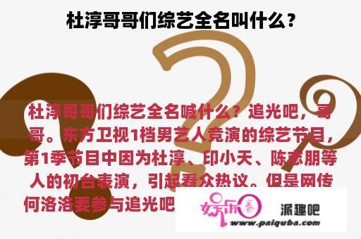 杜淳哥哥们综艺全名叫什么？