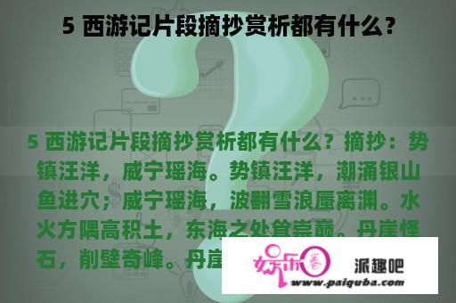 5 西游记片段摘抄赏析都有什么？