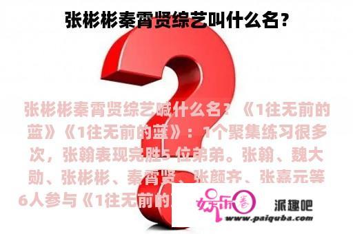 张彬彬秦霄贤综艺叫什么名？