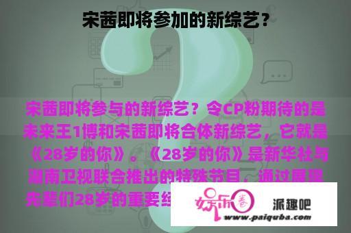 宋茜即将参加的新综艺？