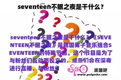 seventeen不眠之夜是干什么？