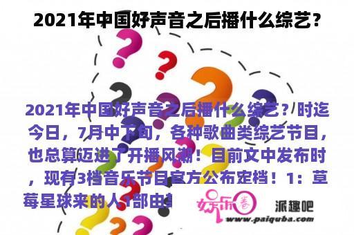 2021年中国好声音之后播什么综艺？