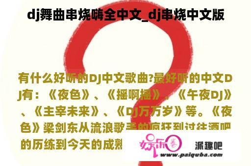 dj舞曲串烧嗨全中文_dj串烧中文版