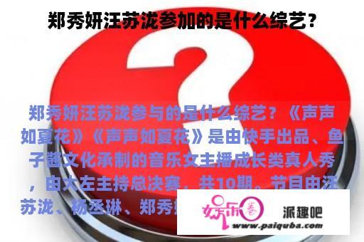 郑秀妍汪苏泷参加的是什么综艺？