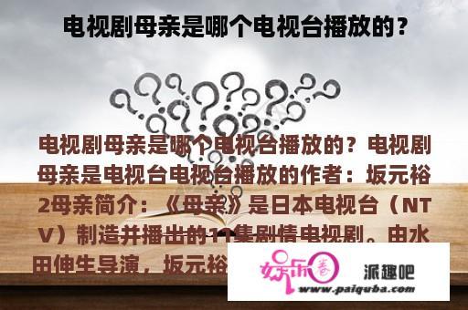 电视剧母亲是哪个电视台播放的？