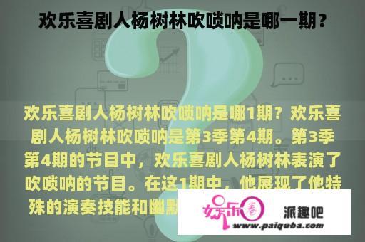 欢乐喜剧人杨树林吹唢呐是哪一期？