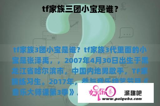 tf家族三团小宝是谁？