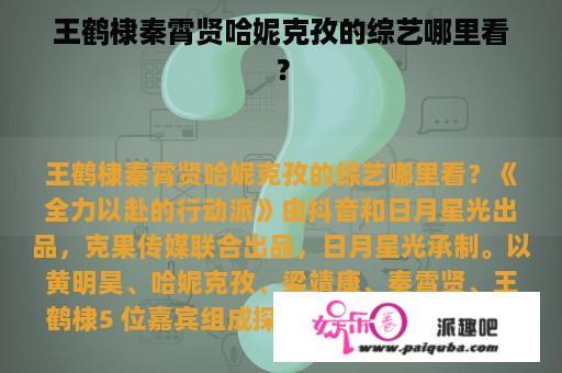 王鹤棣秦霄贤哈妮克孜的综艺哪里看？