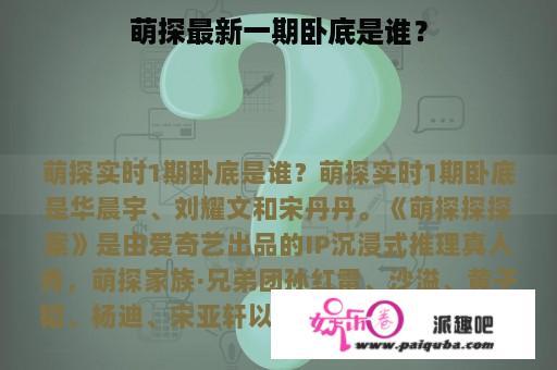 萌探最新一期卧底是谁？