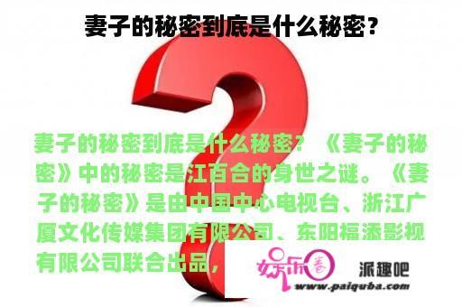 妻子的秘密到底是什么秘密？