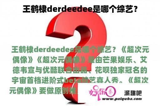 王鹤棣derdeedee是哪个综艺？