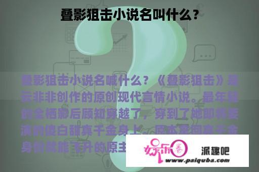 叠影狙击小说名叫什么？