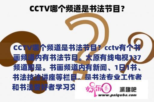 CCTV哪个频道是书法节目？