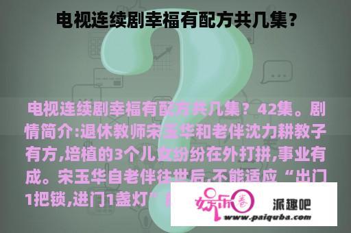 电视连续剧幸福有配方共几集？