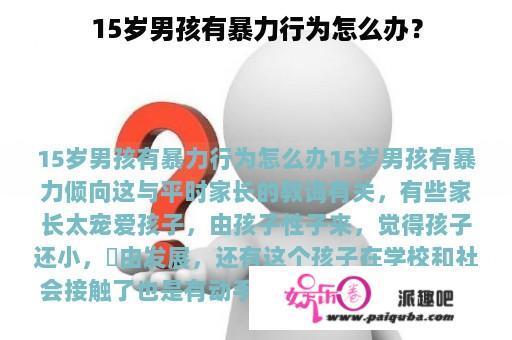 15岁男孩有暴力行为怎么办？