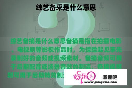 综艺备采是什么意思