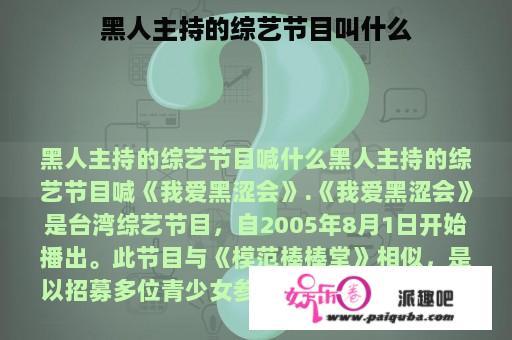 黑人主持的综艺节目叫什么