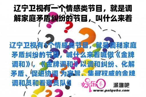 辽宁卫视有一个情感类节目，就是调解家庭矛盾纠纷的节目，叫什么来着