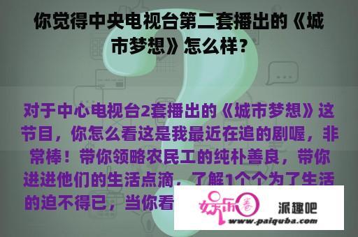 你觉得中央电视台第二套播出的《城市梦想》怎么样？