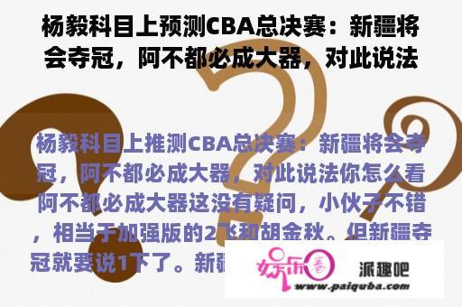 杨毅科目上预测CBA总决赛：新疆将会夺冠，阿不都必成大器，对此说法你怎么看