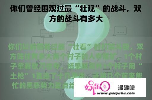 你们曾经围观过最“壮观”的战斗，双方的战斗有多大