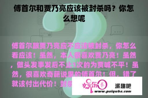 傅首尔和贾乃亮应该被封杀吗？你怎么想呢