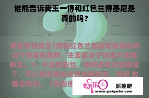 谁能告诉我王一博和红色兰博基尼是真的吗？