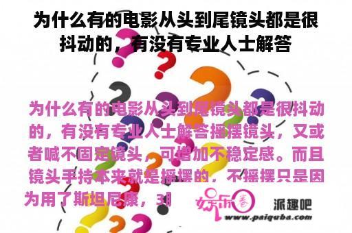 为什么有的电影从头到尾镜头都是很抖动的，有没有专业人士解答