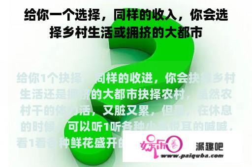 给你一个选择，同样的收入，你会选择乡村生活或拥挤的大都市