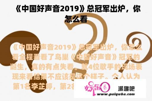 《中国好声音2019》总冠军出炉，你怎么看