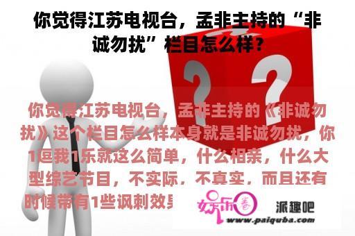 你觉得江苏电视台，孟非主持的“非诚勿扰”栏目怎么样？