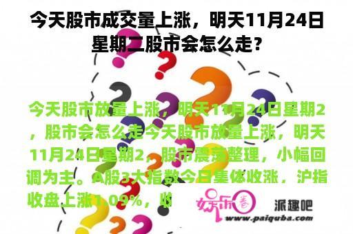 今天股市成交量上涨，明天11月24日星期二股市会怎么走？