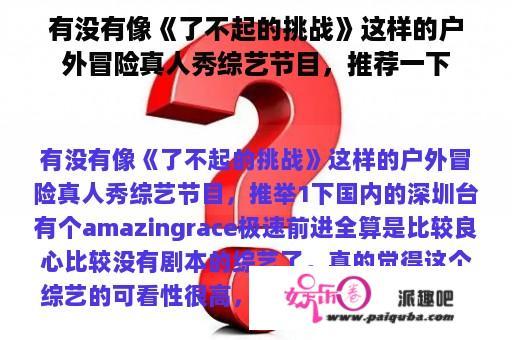 有没有像《了不起的挑战》这样的户外冒险真人秀综艺节目，推荐一下