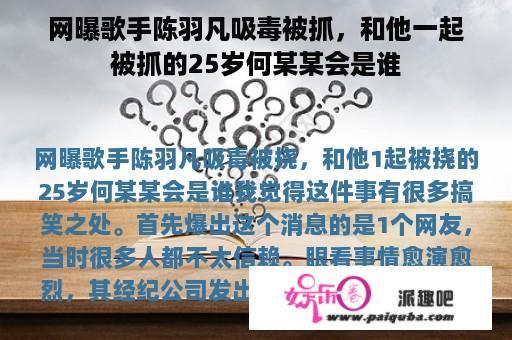 网曝歌手陈羽凡吸毒被抓，和他一起被抓的25岁何某某会是谁