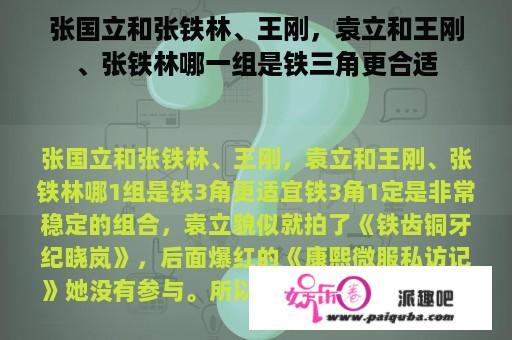 张国立和张铁林、王刚，袁立和王刚、张铁林哪一组是铁三角更合适