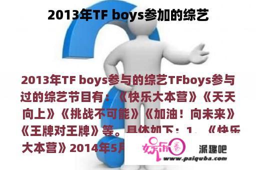 2013年TF boys参加的综艺