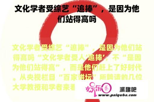 文化学者受综艺“追捧”，是因为他们站得高吗