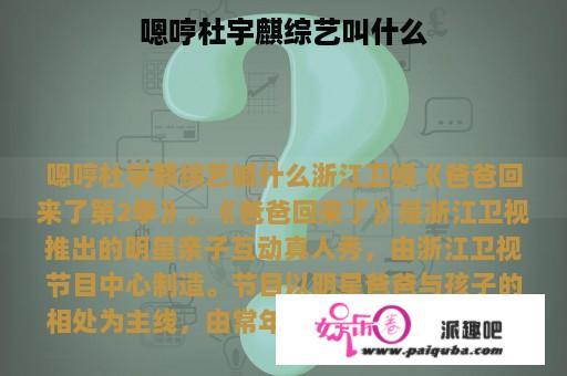 嗯哼杜宇麒综艺叫什么